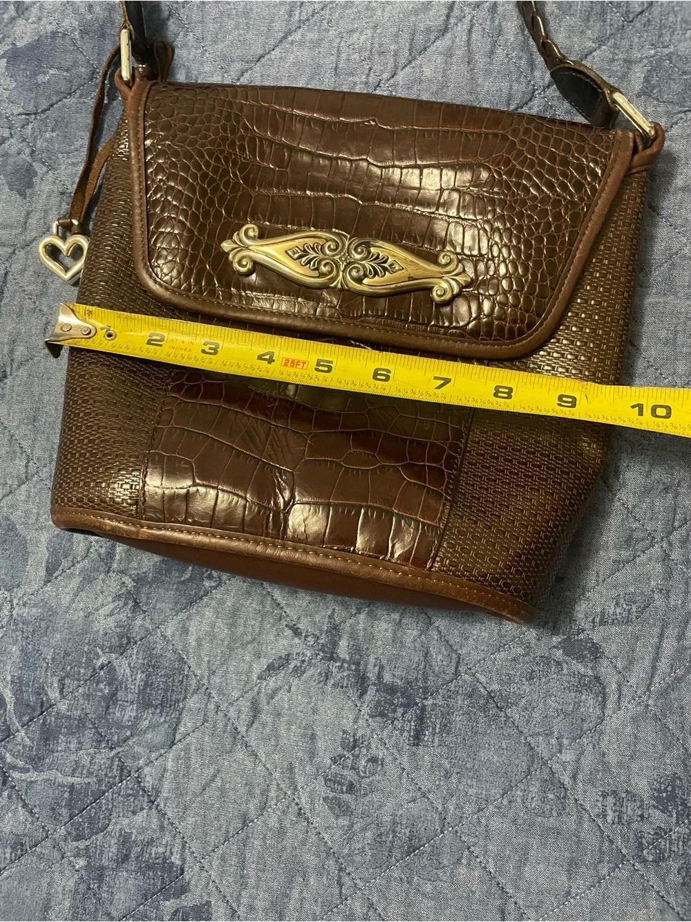 Brighton Brown Croc-Textured Shoulder Bag with Gold Accent